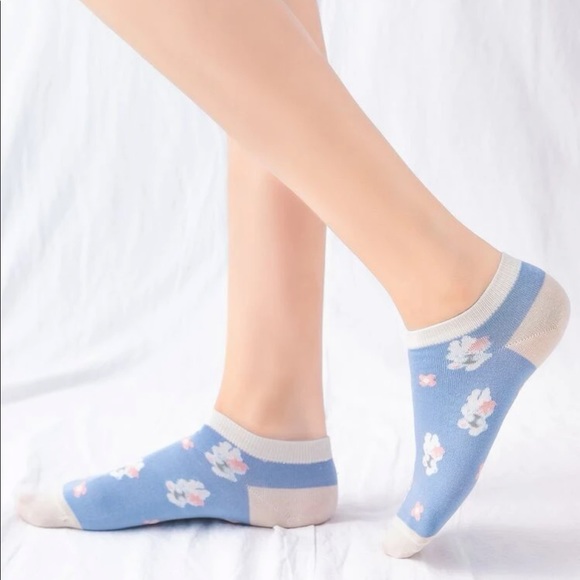 🌺HP Ankle socks cartoon 6 PR SET Smiley face rabbit blue cream beige flower - Picture 2 of 4